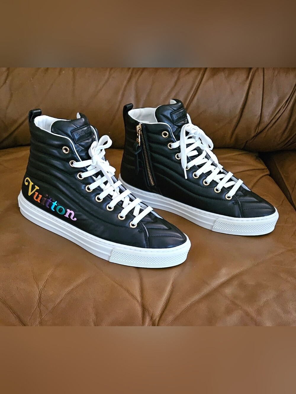 Women's Louis Vuitton Black Steller Line Designer Hightop Sneakers Size 8 US